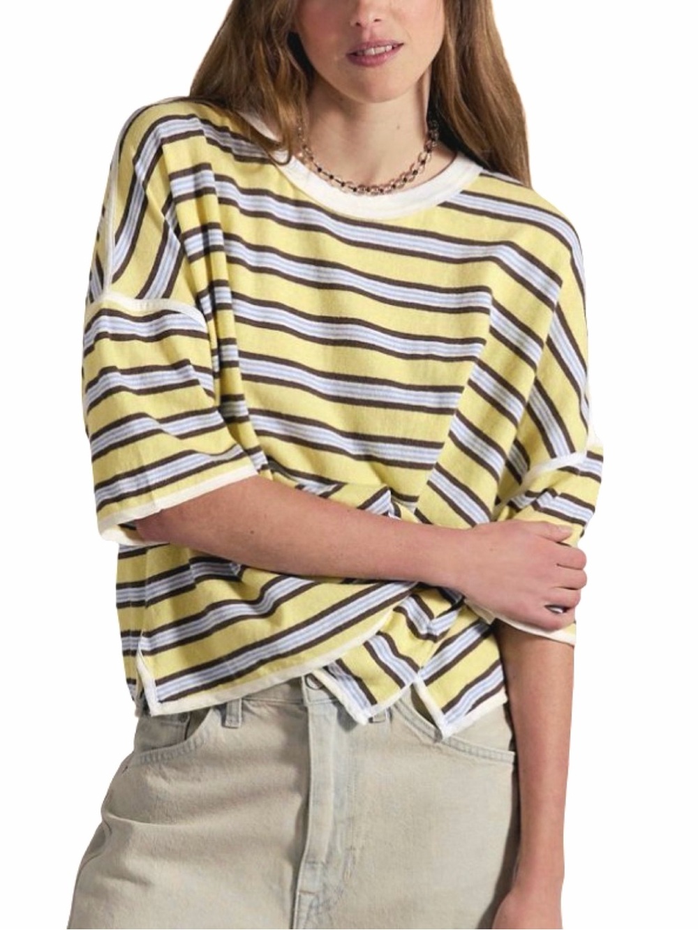 We The Free x Free People Clean Rugby Tee - Size Small - Yellow Combo